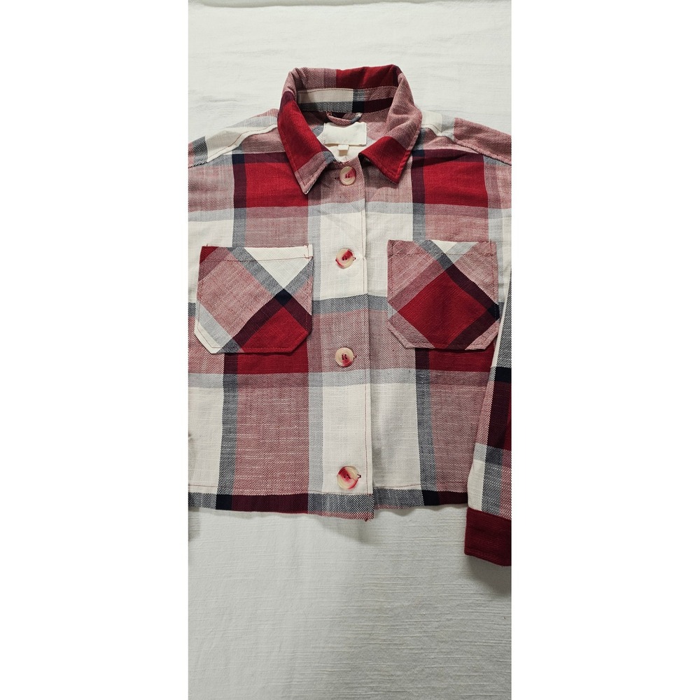 Ashley By 26 International Red Plaid Cropped Flannel Shirt Womens Medium - Picture 3 of 7